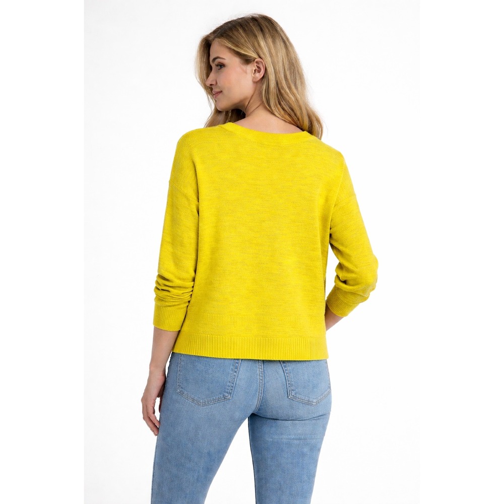 LOFT Henley Sweater Top Size M Bright Yellow Knit Cotton Blend 3/4 Sleeves Chic - Picture 7 of 14